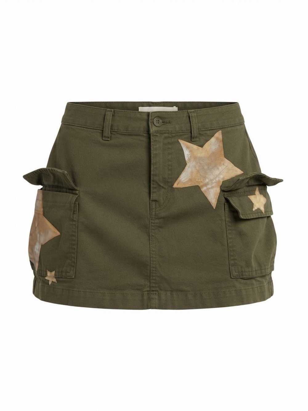 Olive Cargo Mini Skirt with hand painted Stars